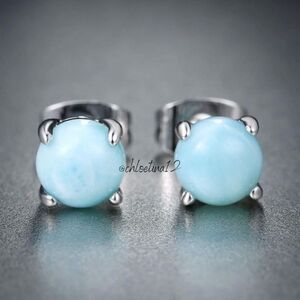 Genuine Larimar 925 Sterling Silver Stud Post Earrings